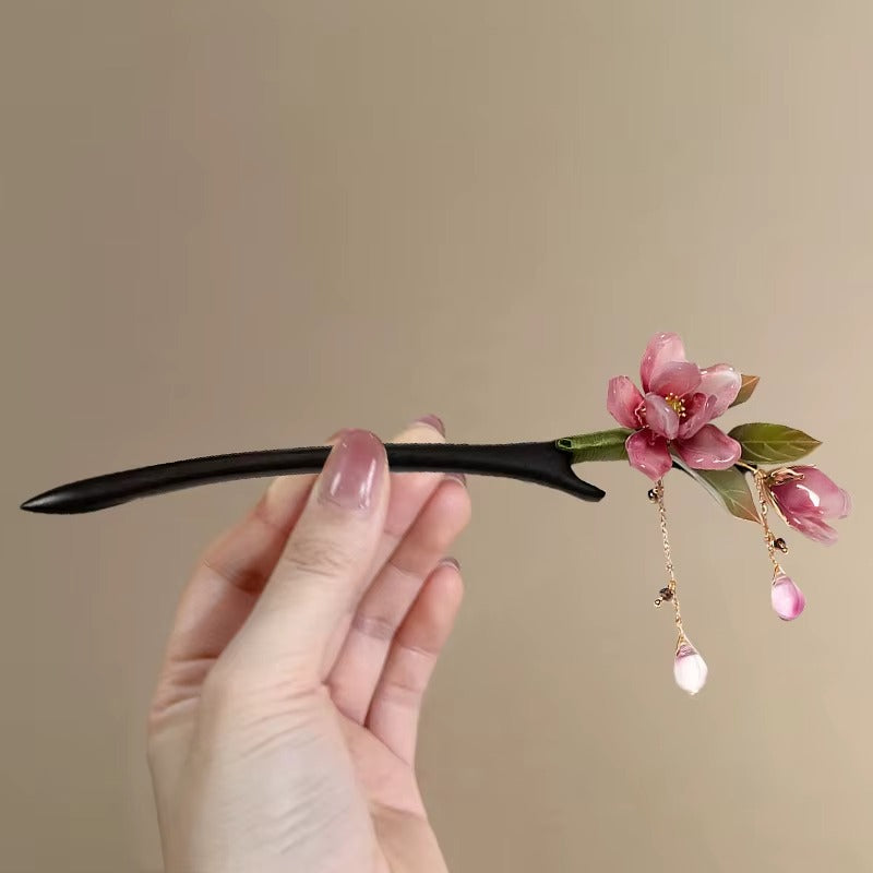 Pink Floral Tassel Hair Stick | Chinese Hanfu Hairpin & Hair Jewelry for Women
